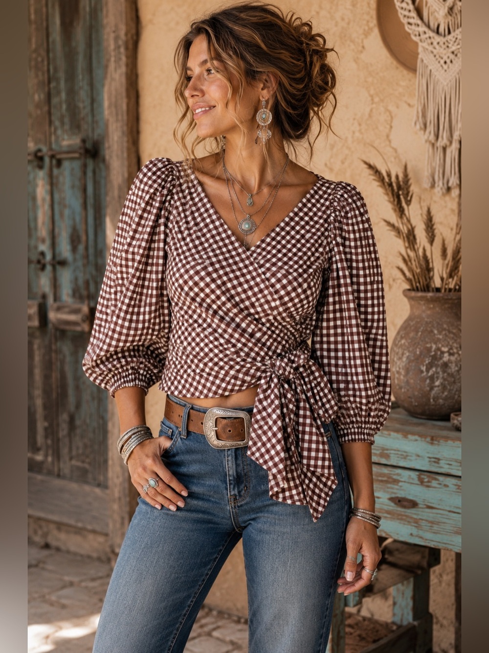Show Me Your MuMu Cotton Gingham Wrap Blouse